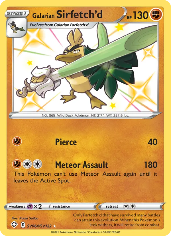 Galarian Sirfetch'd Shiny rare Pokemon card #SV064 from Shining Fates