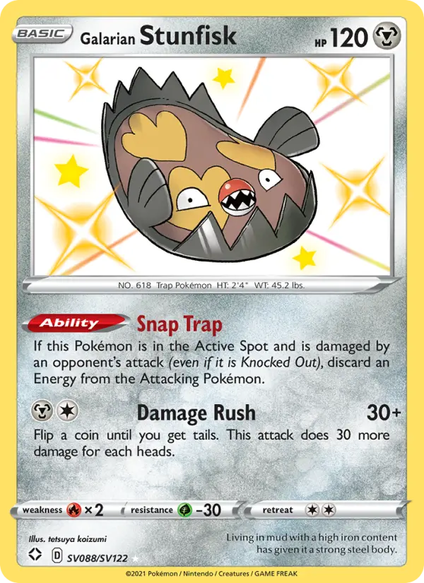 Galarian Stunfisk Shiny rare Pokemon card #SV088 from Shining Fates