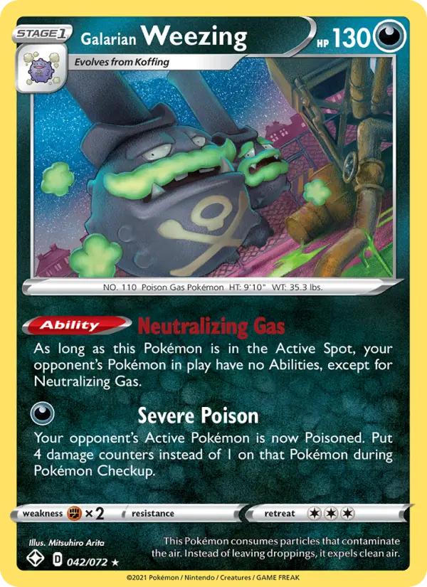 Galarian Weezing Holo Rare Pokemon card #42 from Shining Fates