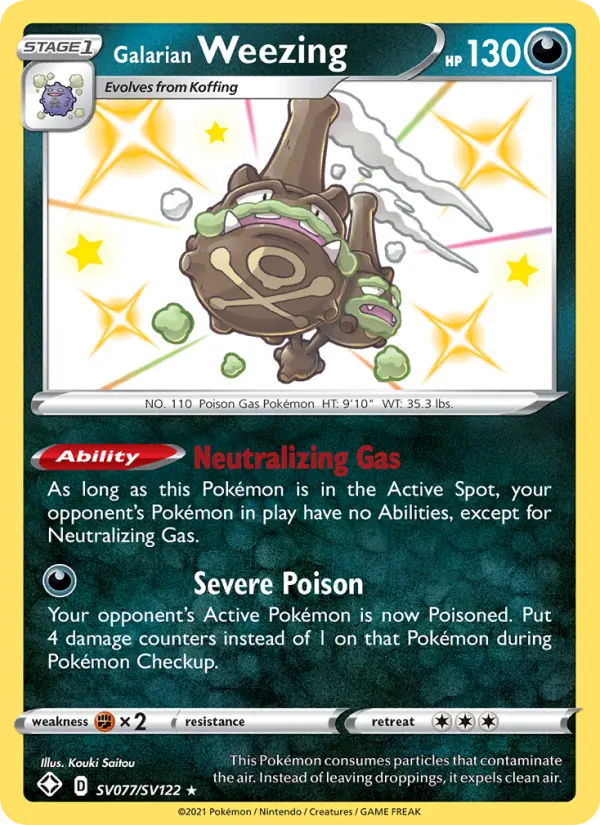 Galarian Weezing Shiny rare Pokemon card #SV077 from Shining Fates