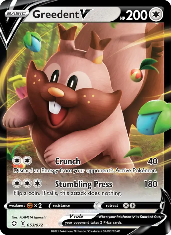 Greedent V Holo Rare V Pokemon card #53 from Shining Fates