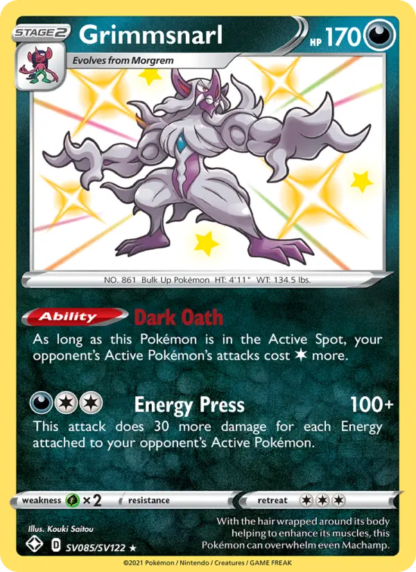 Grimmsnarl Shiny rare Pokemon card #SV085 from Shining Fates