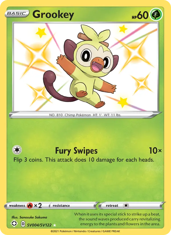 Grookey Shiny rare Pokemon card #SV004 from Shining Fates