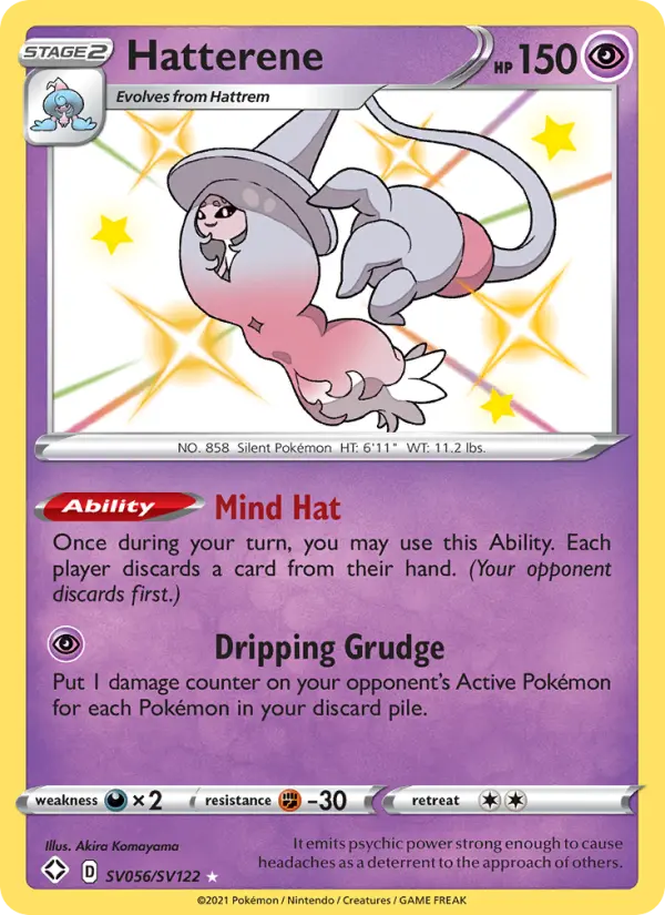 Hatterene Shiny rare Pokemon card #SV056 from Shining Fates