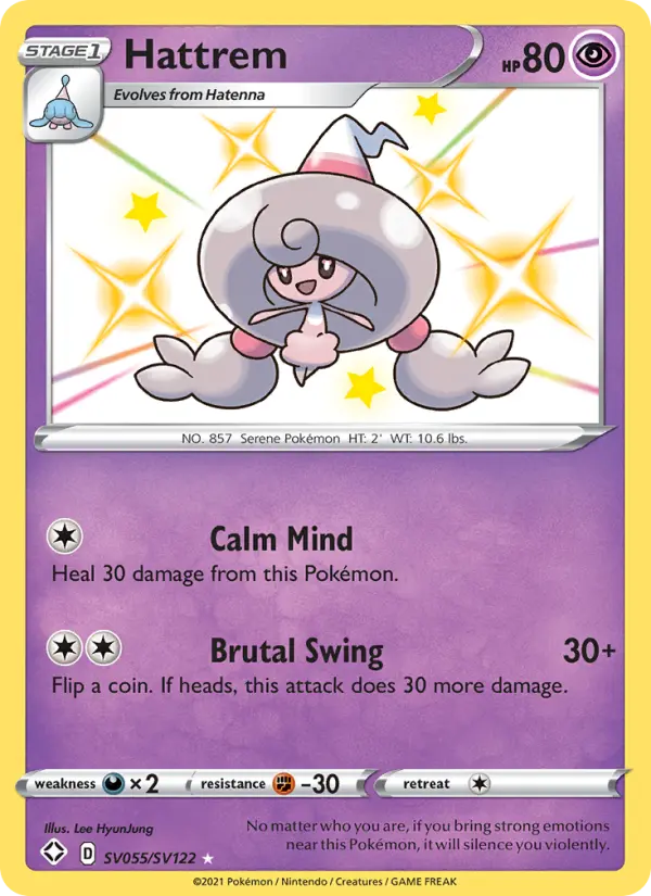 Hattrem Shiny rare Pokemon card #SV055 from Shining Fates