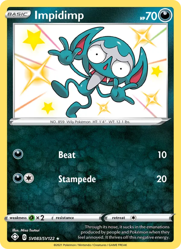 Impidimp Shiny rare Pokemon card #SV083 from Shining Fates