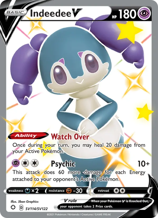 Indeedee V Shiny rare V Pokemon card #SV114 from Shining Fates