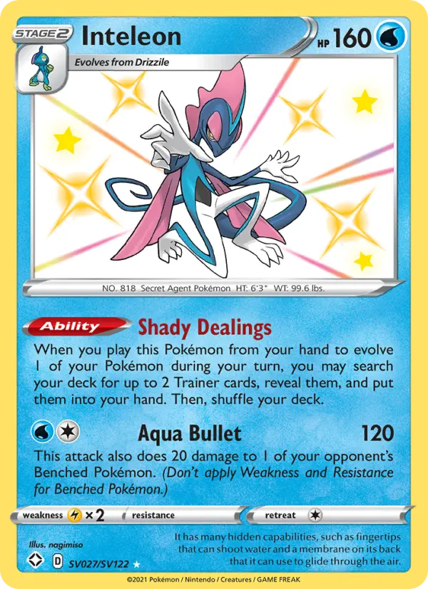 Inteleon Shiny rare Pokemon card #SV027 from Shining Fates