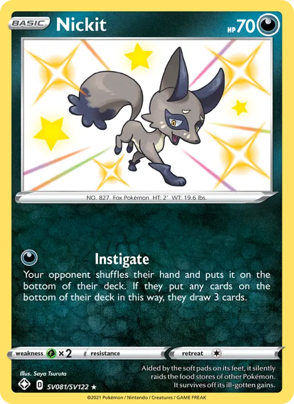 Nickit Shiny rare Pokemon card #SV081 from Shining Fates