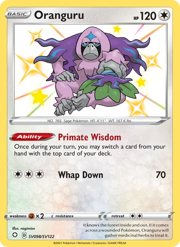 Oranguru Shiny rare Pokemon card #SV098 from Shining Fates