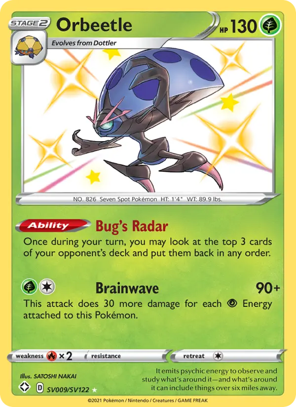 Orbeetle Shiny rare Pokemon card #SV009 from Shining Fates