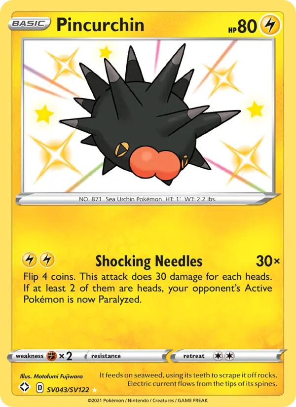 Pincurchin Shiny rare Pokemon card #SV043 from Shining Fates