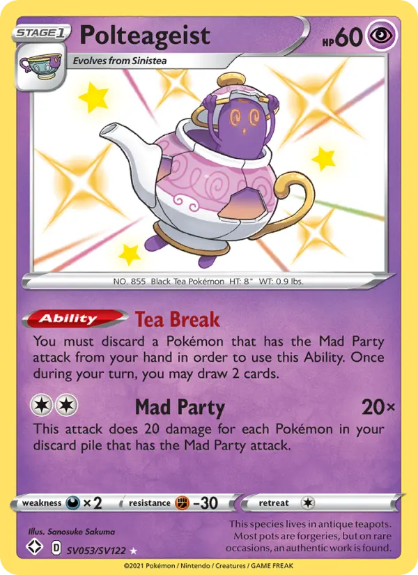 Polteageist Shiny rare Pokemon card #SV053 from Shining Fates