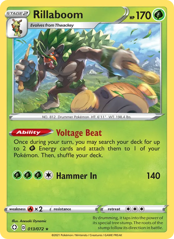 Rillaboom Rare Pokemon card #13 from Shining Fates