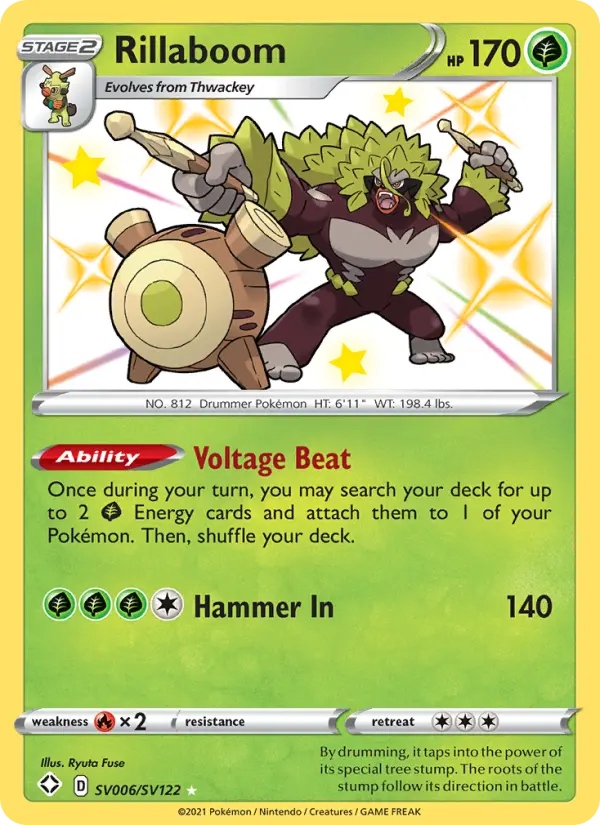 Rillaboom Shiny rare Pokemon card #SV006 from Shining Fates