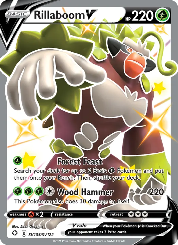 Rillaboom V Shiny rare V Pokemon card #SV105 from Shining Fates