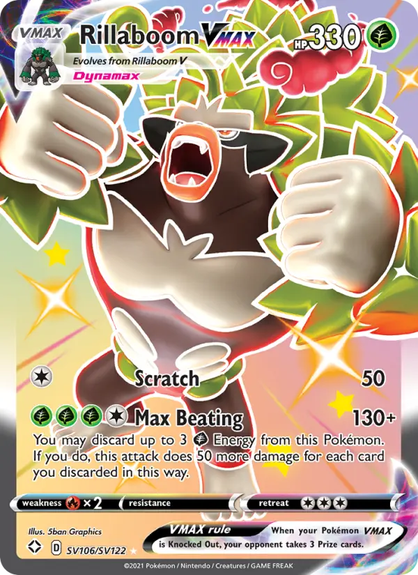 Rillaboom VMAX Shiny rare VMAX Pokemon card #SV106 from Shining Fates