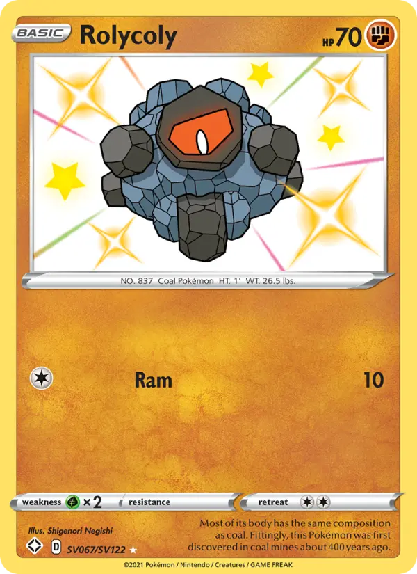 Rolycoly Shiny rare Pokemon card #SV067 from Shining Fates