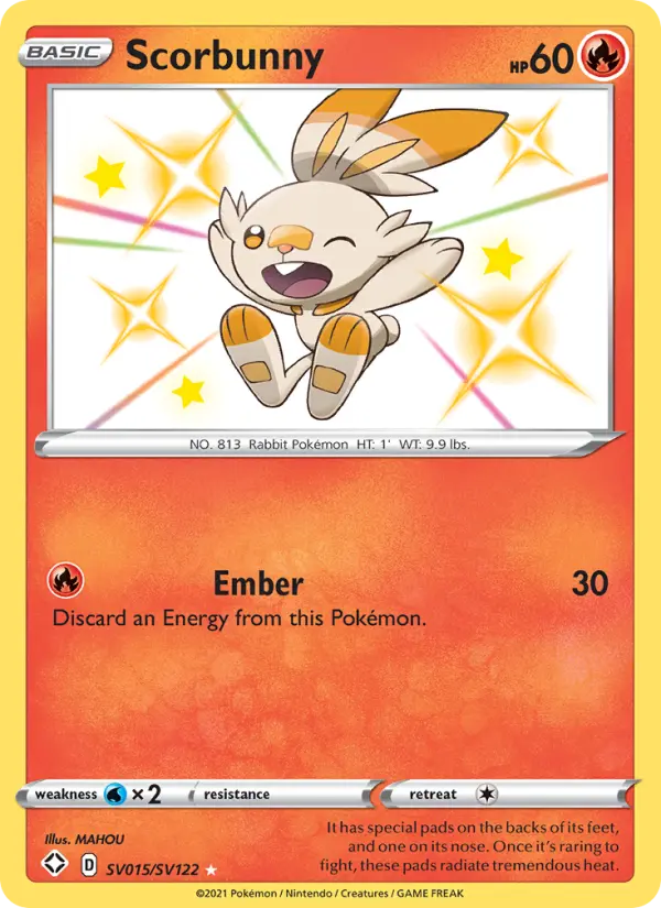 Scorbunny Shiny rare Pokemon card #SV015 from Shining Fates