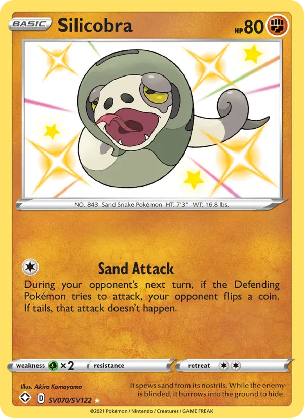 Silicobra Shiny rare Pokemon card #SV070 from Shining Fates