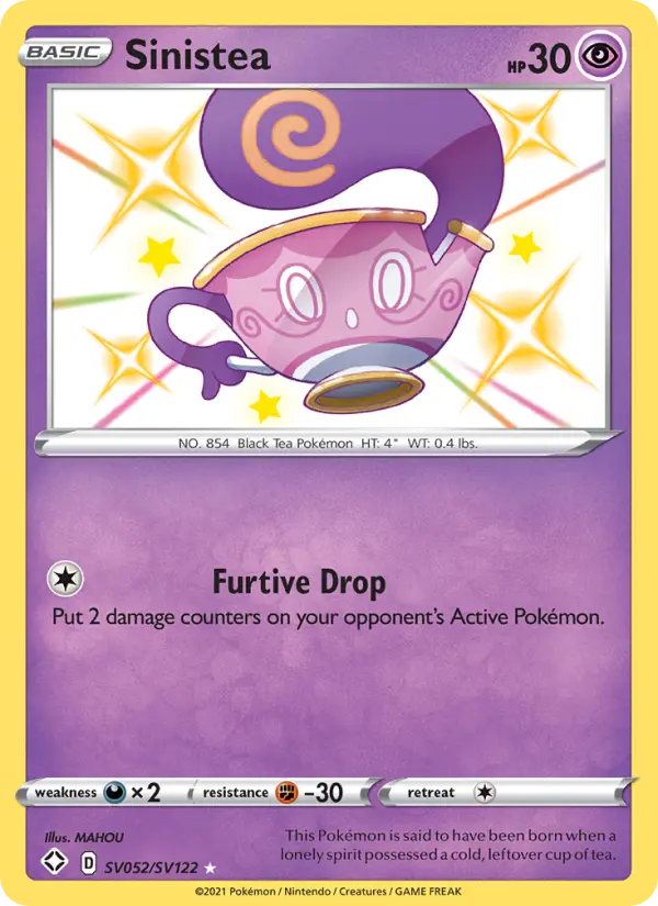 Sinistea Shiny rare Pokemon card #SV052 from Shining Fates
