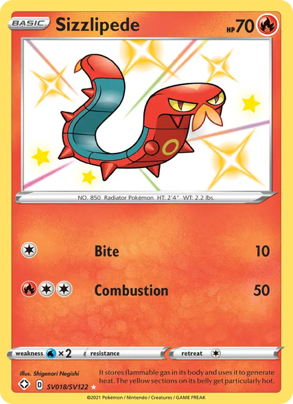 Sizzlipede Shiny rare Pokemon card #SV018 from Shining Fates