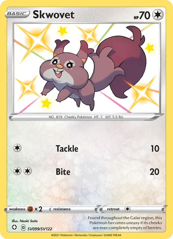 Skwovet Shiny rare Pokemon card #SV099 from Shining Fates