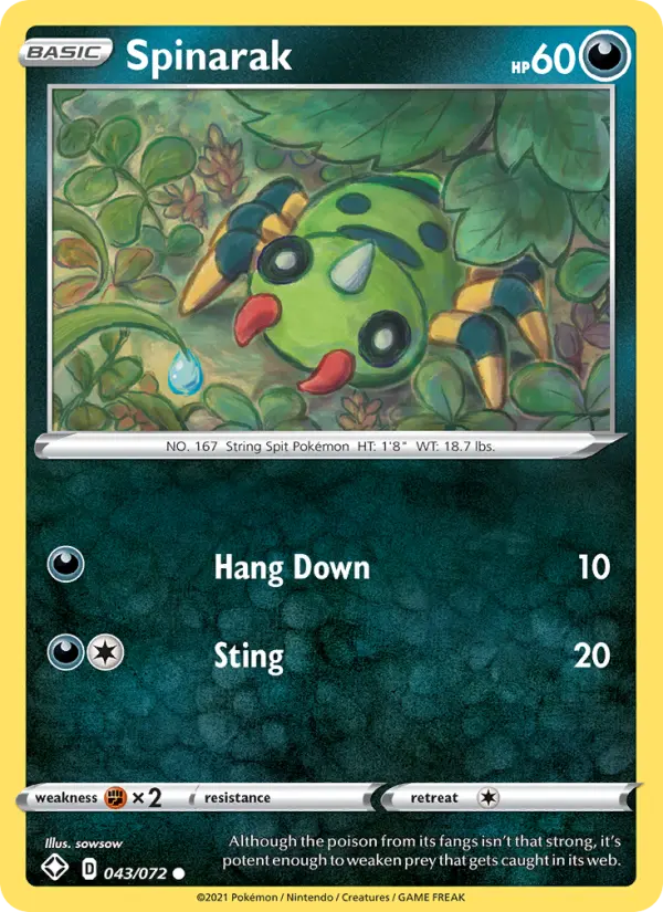 Spinarak Common Pokemon card #43 from Shining Fates