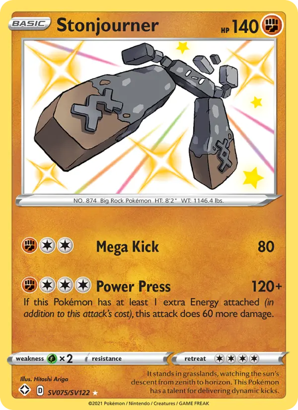 Stonjourner Shiny rare Pokemon card #SV075 from Shining Fates