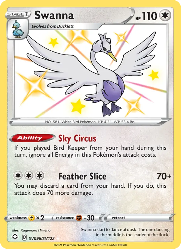 Swanna Shiny rare Pokemon card #SV096 from Shining Fates