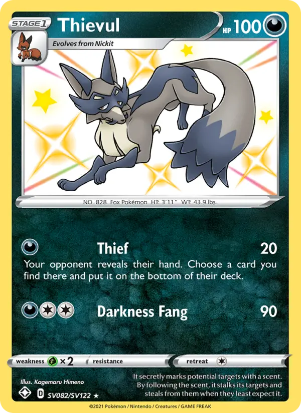 Thievul Shiny rare Pokemon card #SV082 from Shining Fates