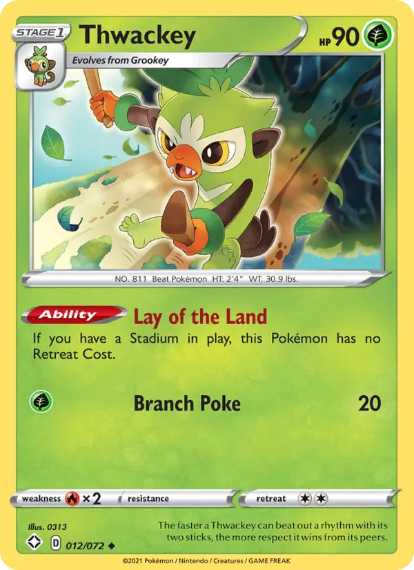 Thwackey Uncommon Pokemon card #12 from Shining Fates