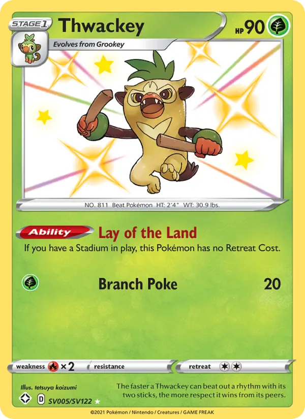 Thwackey Shiny rare Pokemon card #SV005 from Shining Fates
