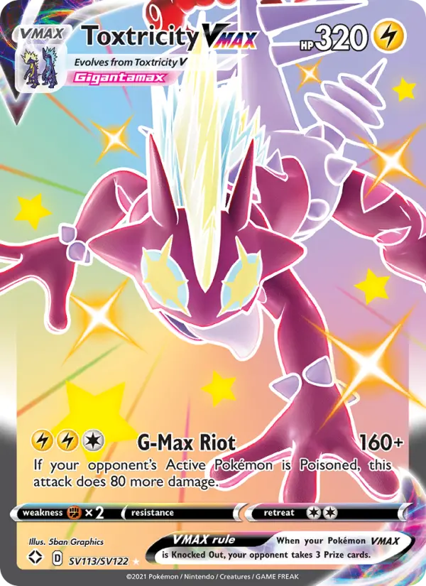 Toxtricity VMAX Shiny rare VMAX Pokemon card #SV113 from Shining Fates