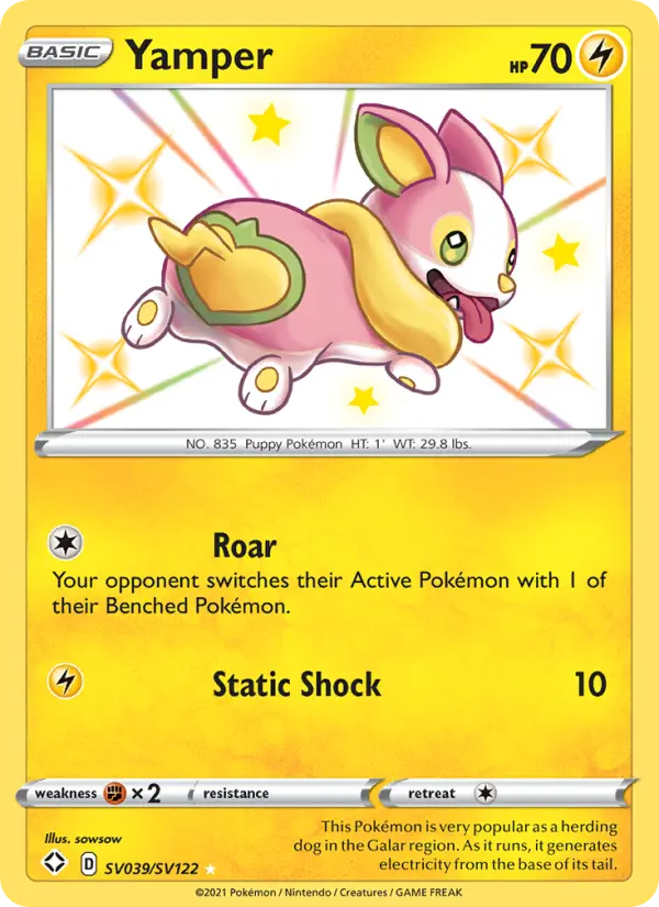 Yamper Shiny rare Pokemon card #SV039 from Shining Fates