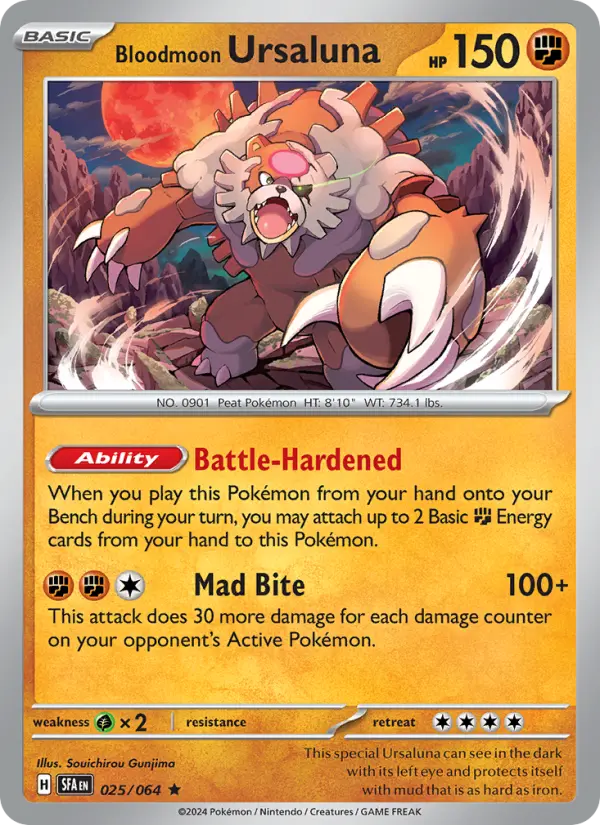 Bloodmoon Ursaluna Rare Pokemon card #025 from Shrouded Fable