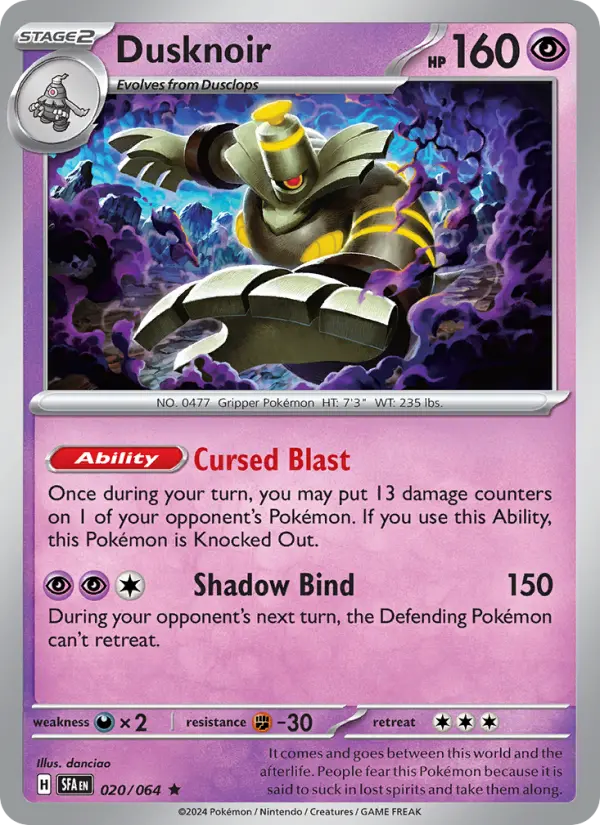 Dusknoir Rare Pokemon card #020 from Shrouded Fable