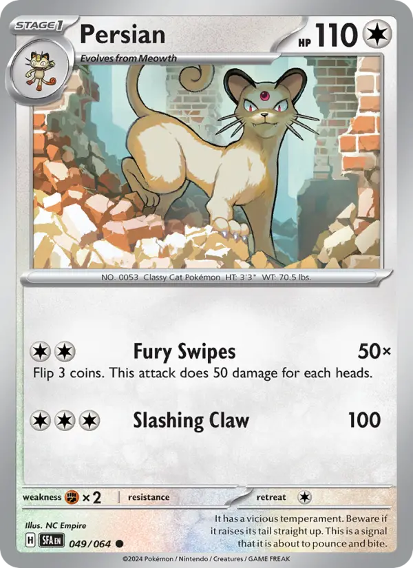 Persian Common Pokemon card #049 from Shrouded Fable