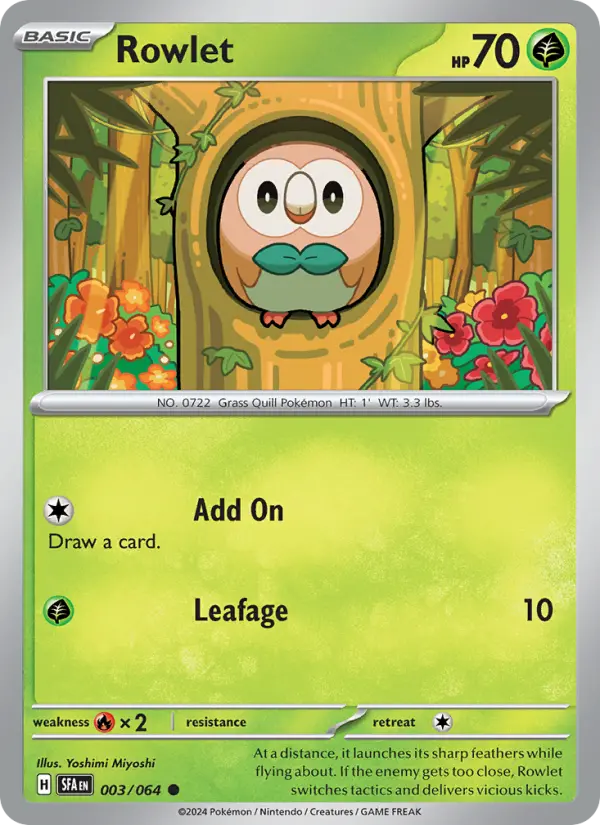 Rowlet Common Pokemon card #003 from Shrouded Fable