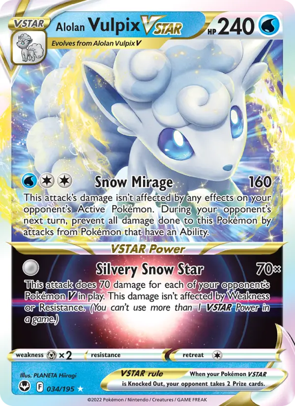Alolan Vulpix VSTAR Holo Rare VSTAR Pokemon card #034 from Silver Tempest