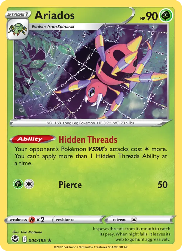 Ariados Holo Rare Pokemon card #004 from Silver Tempest