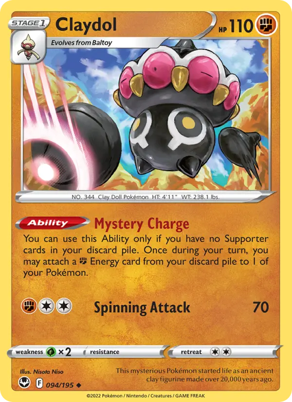 Claydol Uncommon Pokemon card #094 from Silver Tempest