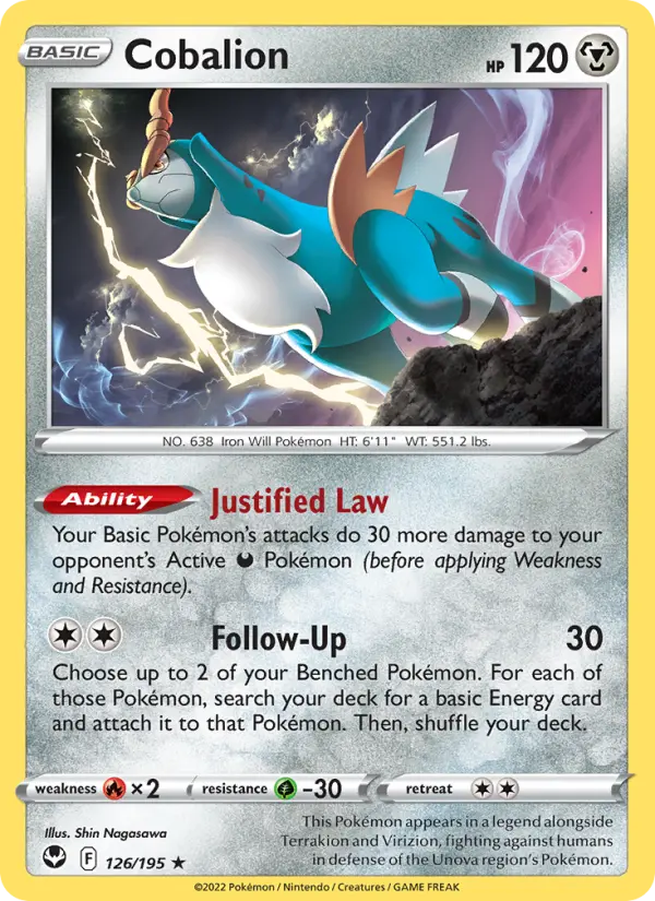 Cobalion Rare Pokemon card #126 from Silver Tempest