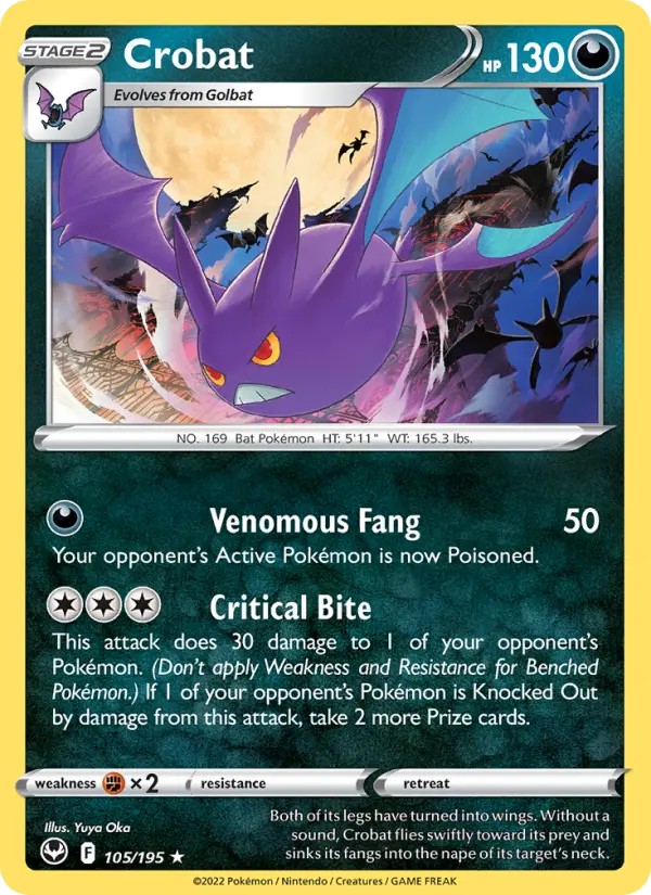 Crobat Holo Rare Pokemon card #105 from Silver Tempest