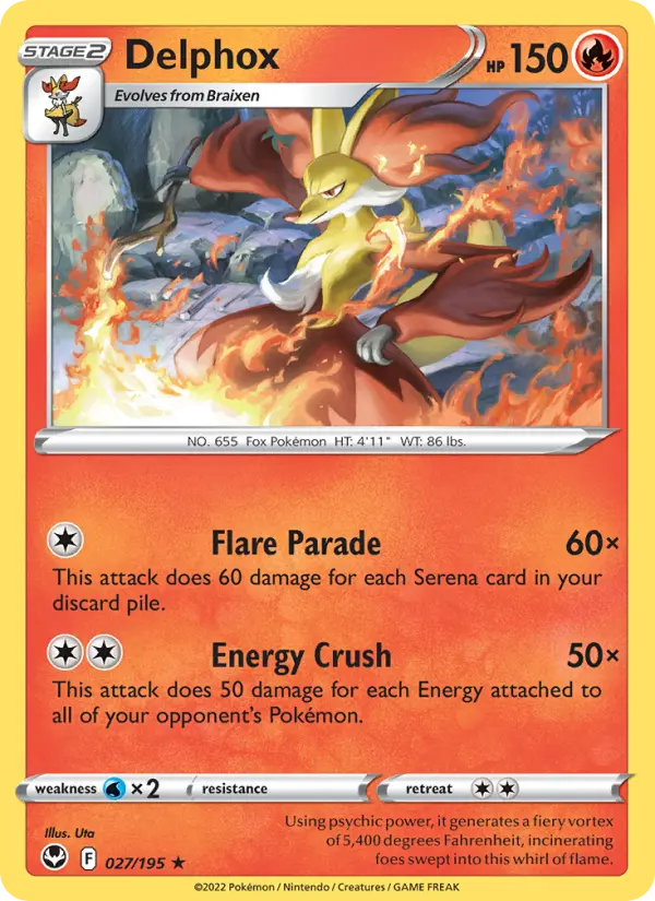 Delphox Rare Pokemon card #027 from Silver Tempest