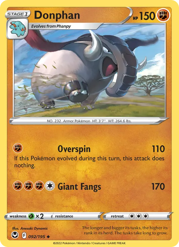 Donphan Uncommon Pokemon card #092 from Silver Tempest