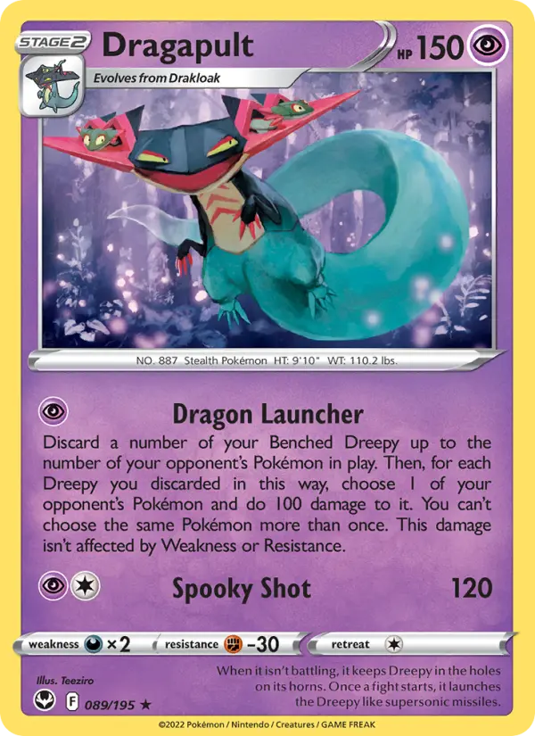 Dragapult Holo Rare Pokemon card #089 from Silver Tempest