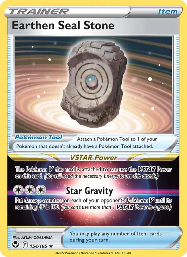 Earthen Seal Stone Holo Rare Pokemon card #154 from Silver Tempest
