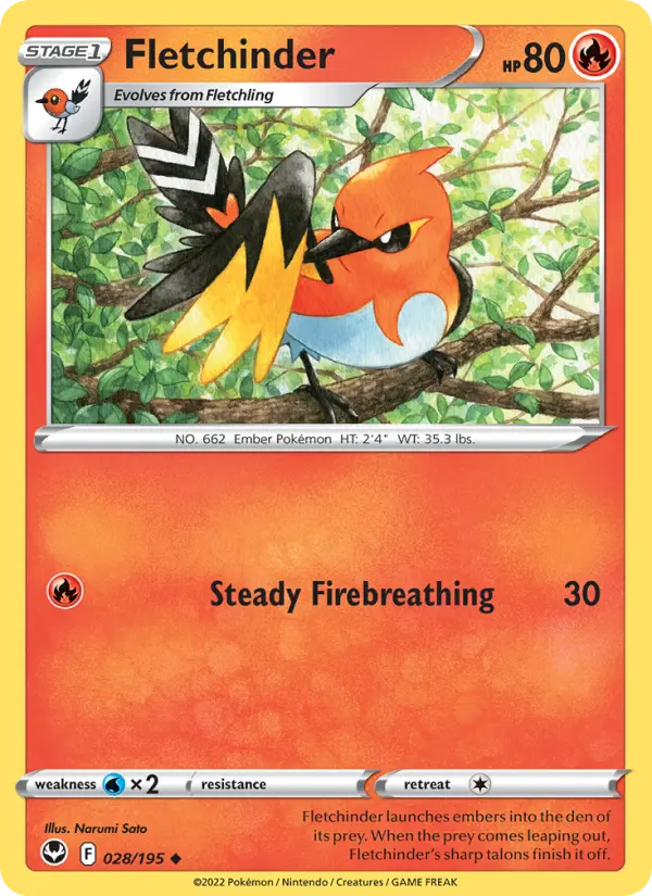 Fletchinder Uncommon Pokemon card #028 from Silver Tempest