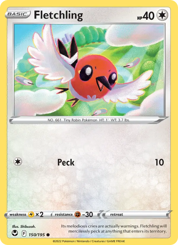 Fletchling Common Pokemon card #150 from Silver Tempest